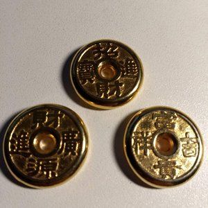 Vintage 70s 24kt gold plated lucky talisman chinese coin set x3